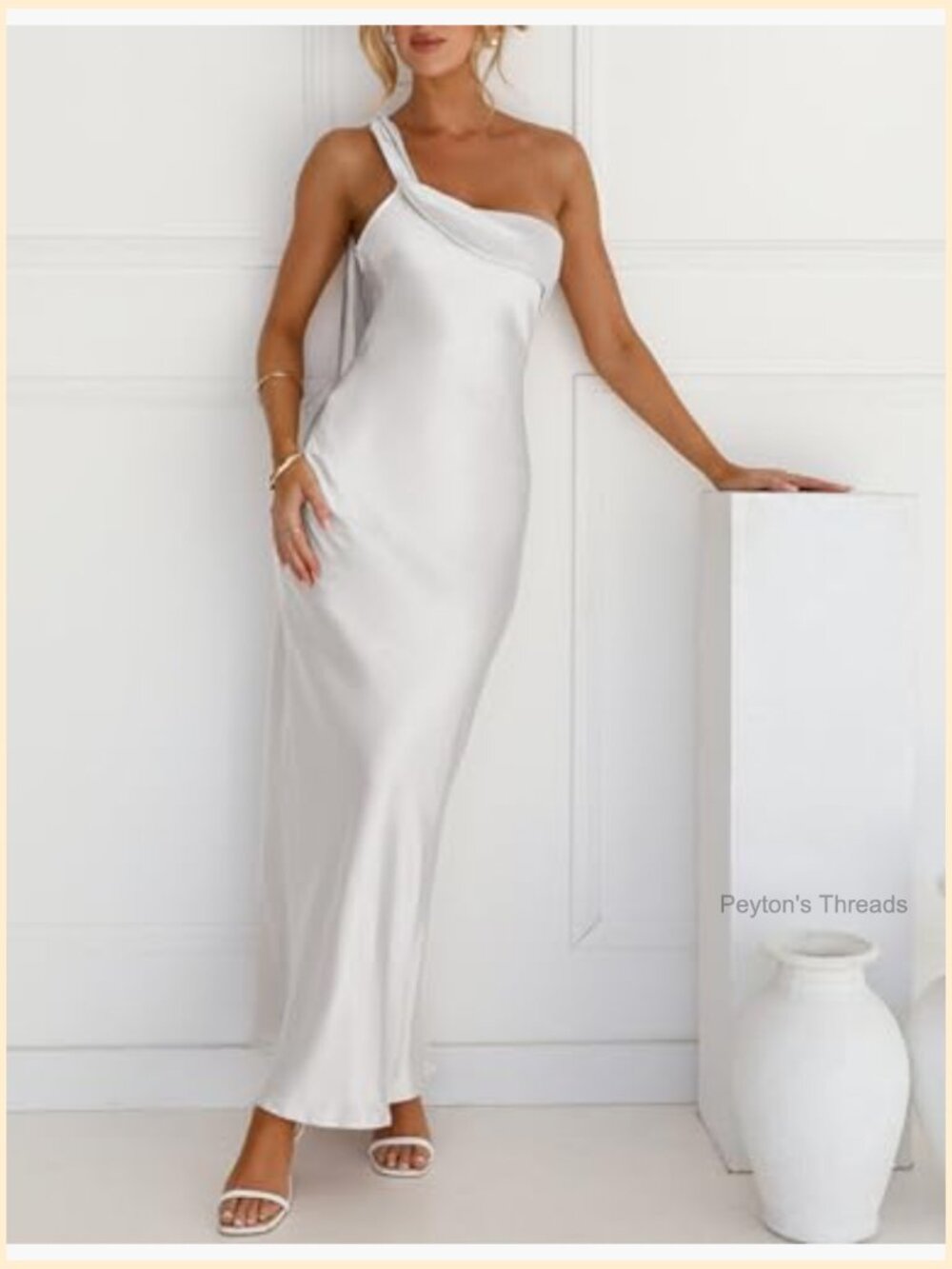 Satin One Shoulder Maxi Dress Silk Backless Ruffle Sleeveless Formal Wedding - Picture 4 of 5